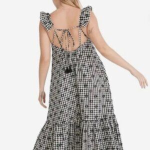 Madewell Ruffle-Strap Tiered Midi Dress in Gingham Jacquard